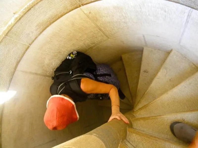 Spiral staircase built from pale stone treads